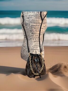 Monogram Drawstring Mini Bucket Bag with Gold‎ Chain - Brown